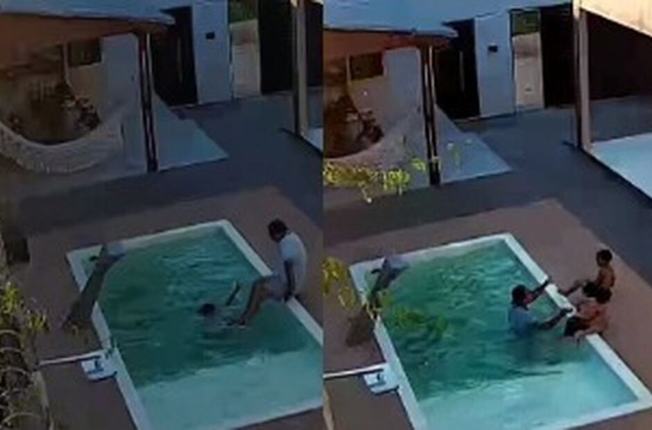 Pai salva a vida dos filhos de afogamento em piscina de casa