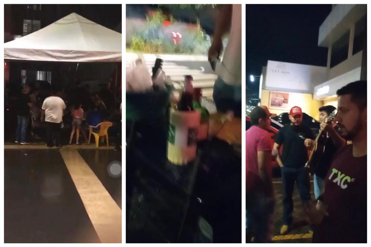 Manifestantes comiam, bebiam e cantavam ontem à noite em frente à prefeitura. 